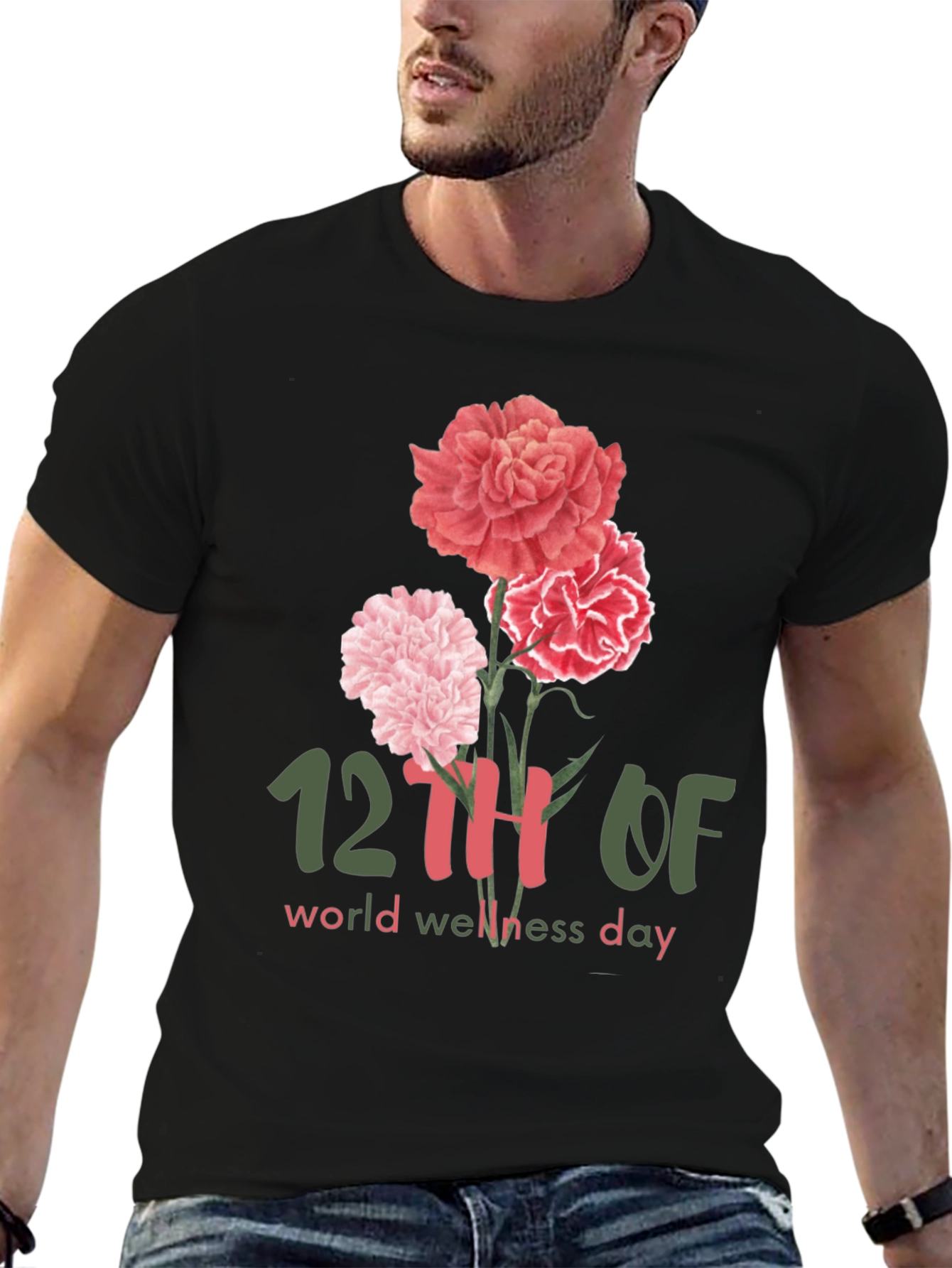 Camiseta Día Mundial del Bienestar con Flores