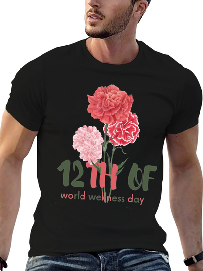 Camiseta Día Mundial del Bienestar con Flores