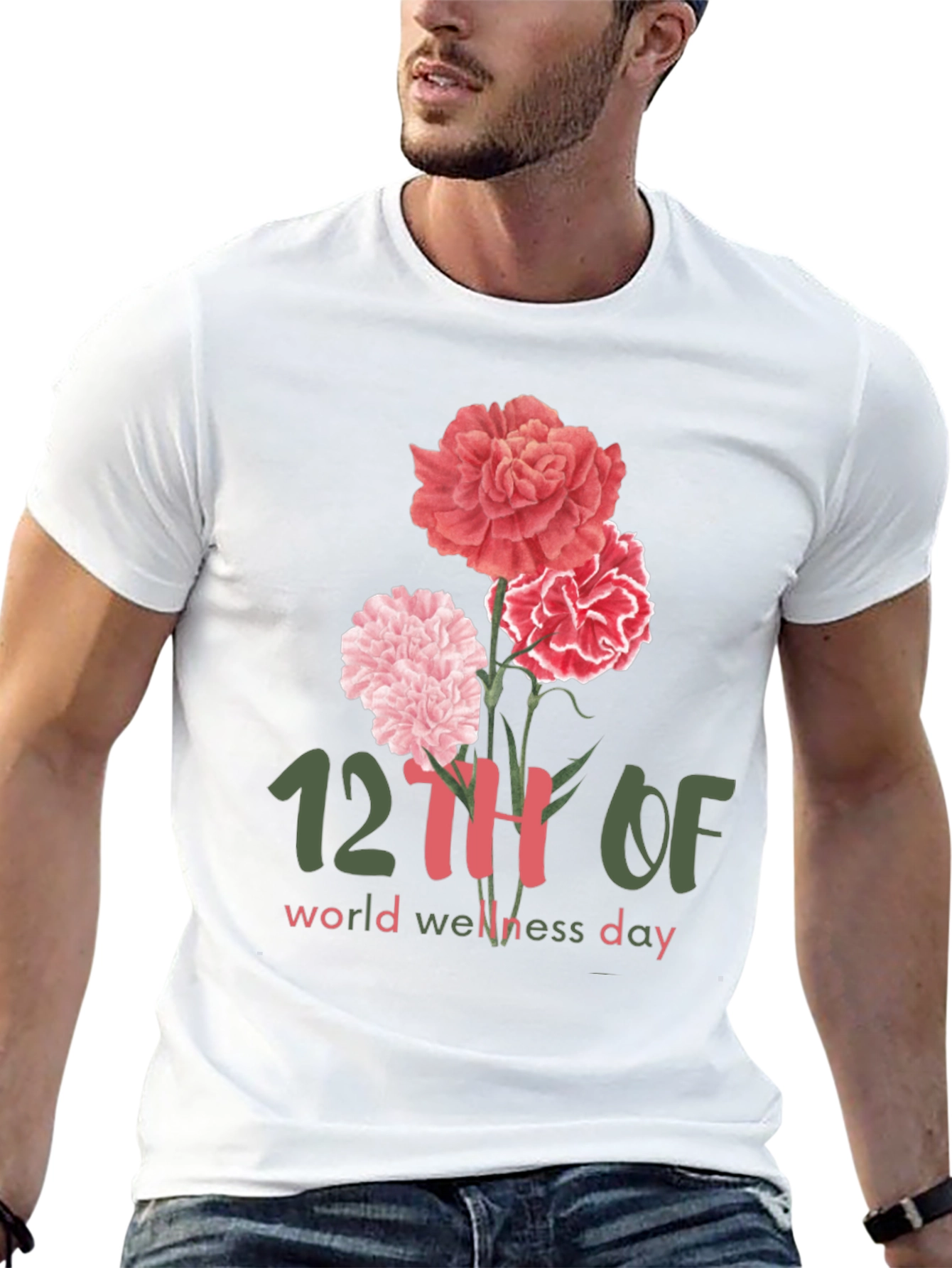 Camiseta Día Mundial del Bienestar con Flores