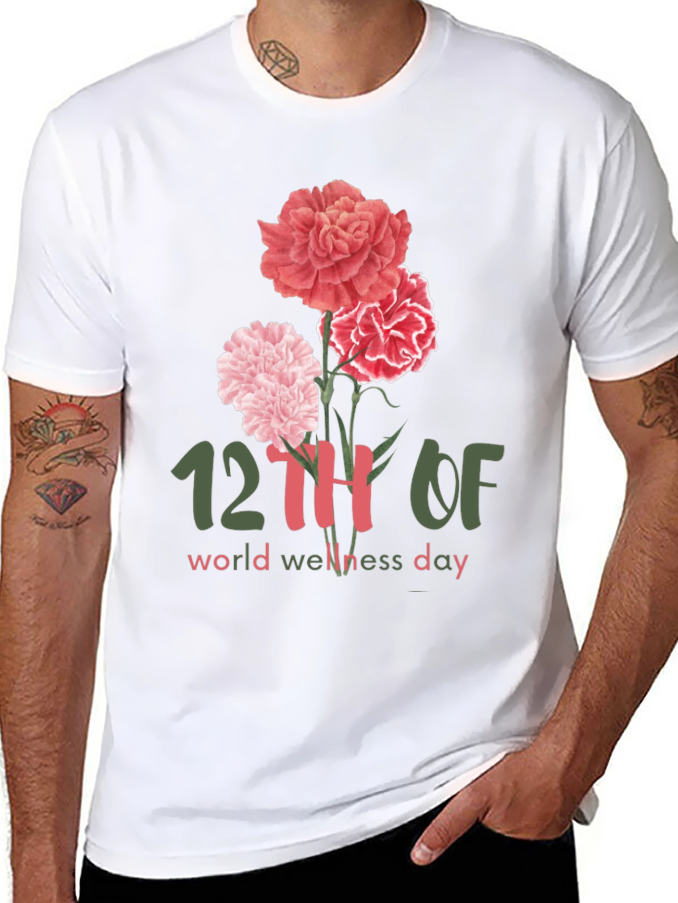 Camiseta Día Mundial del Bienestar con Flores