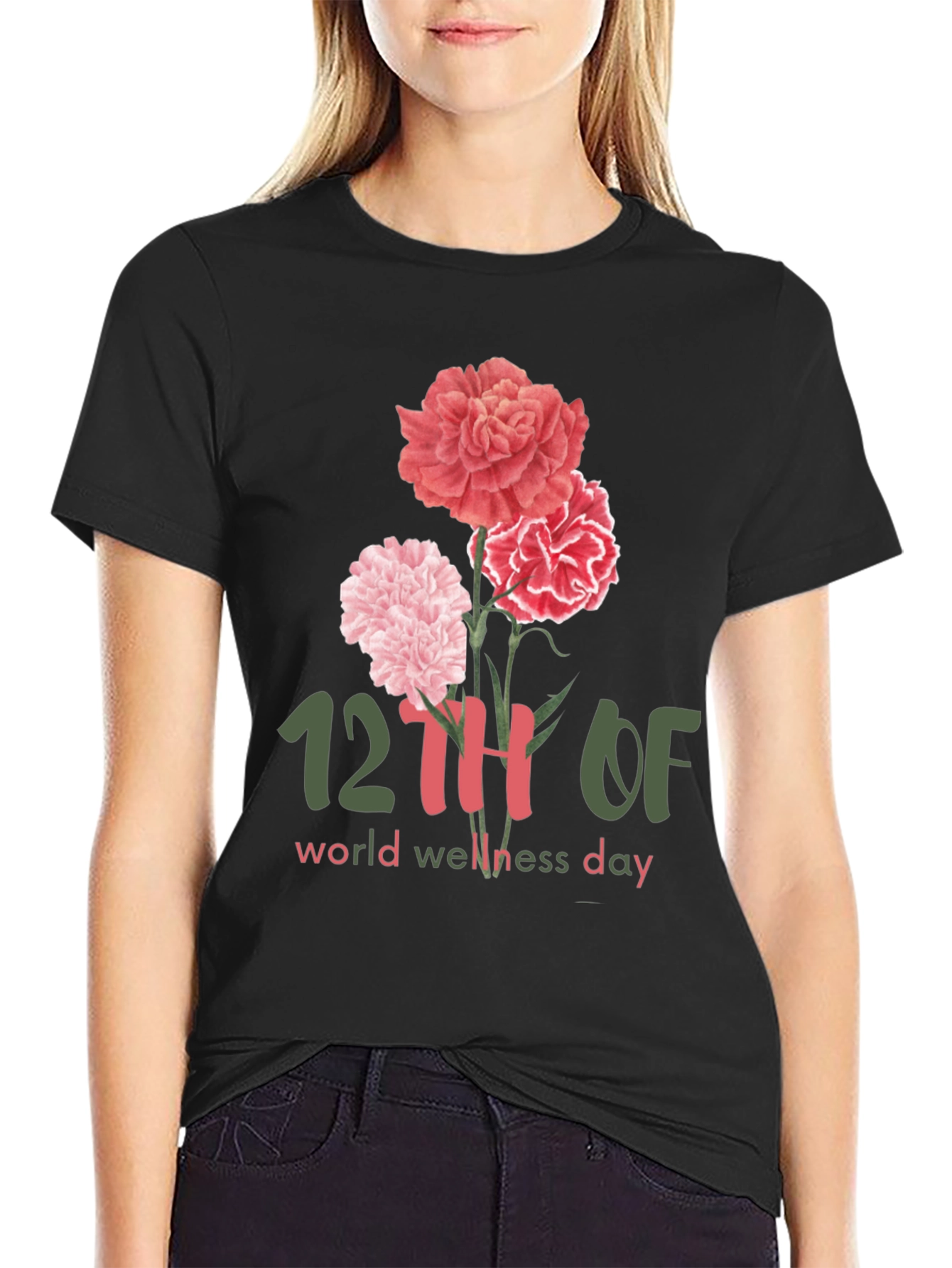 Camiseta Día Mundial del Bienestar con Flores