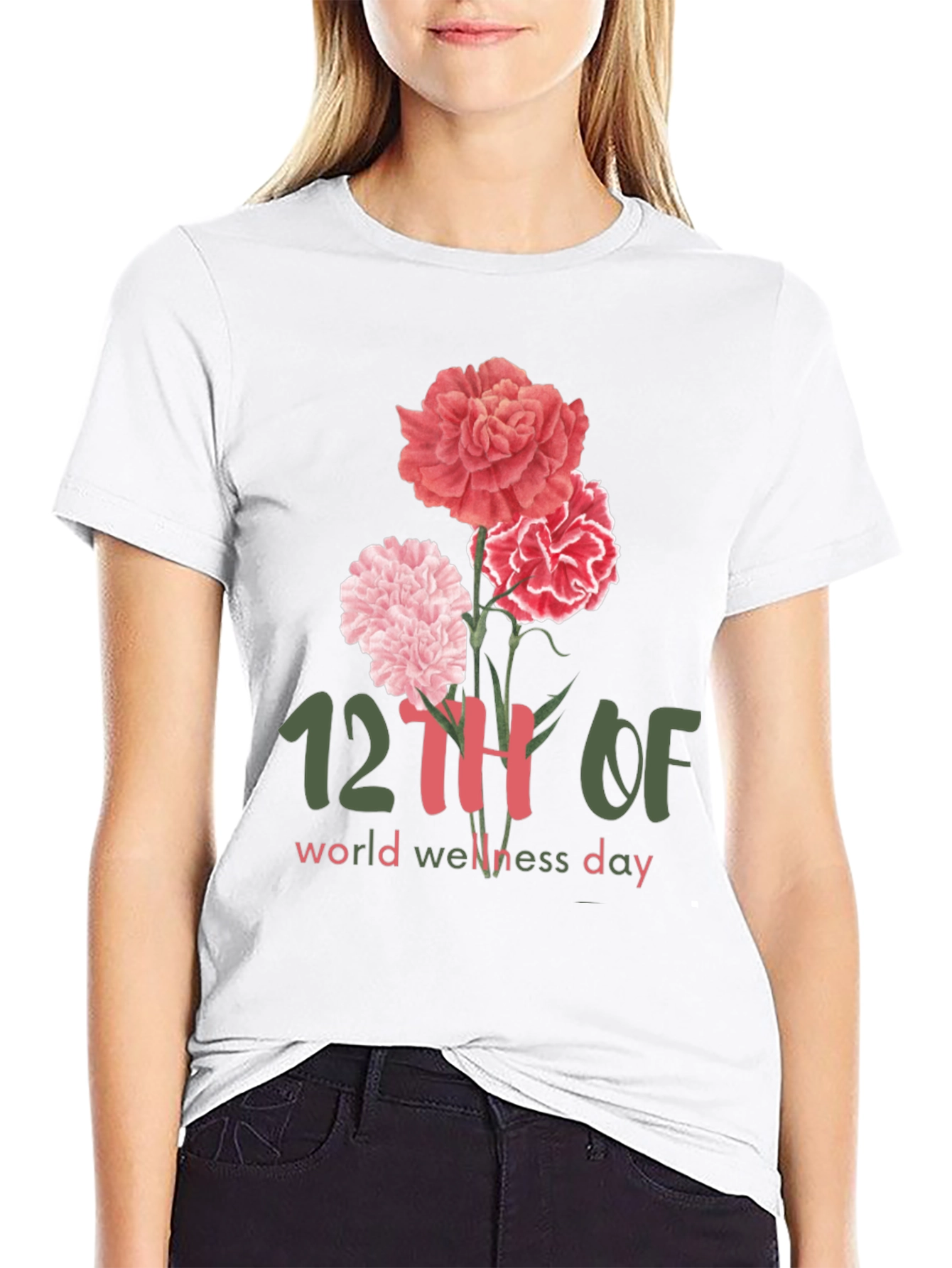 Camiseta Día Mundial del Bienestar con Flores