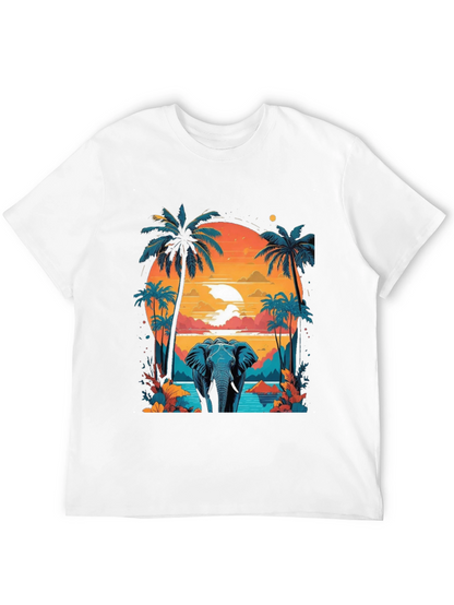 Camiseta Negra con Diseño de Elefante Tropical
