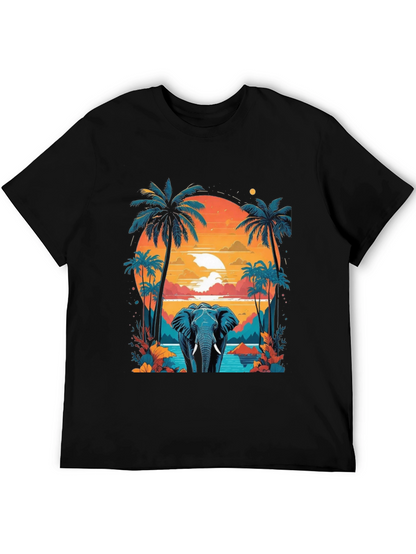 Camiseta Negra con Diseño de Elefante Tropical