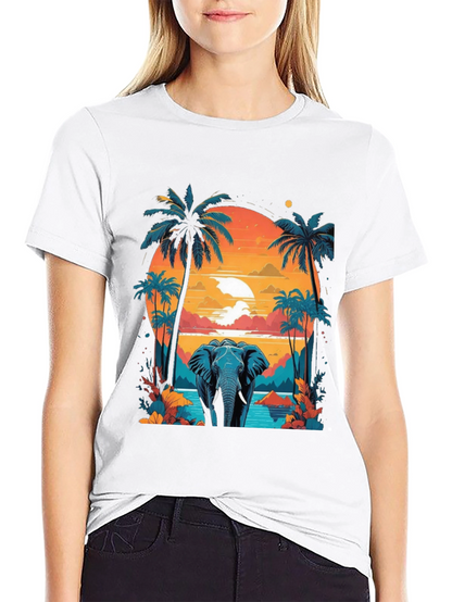 Camiseta Negra con Diseño de Elefante Tropical