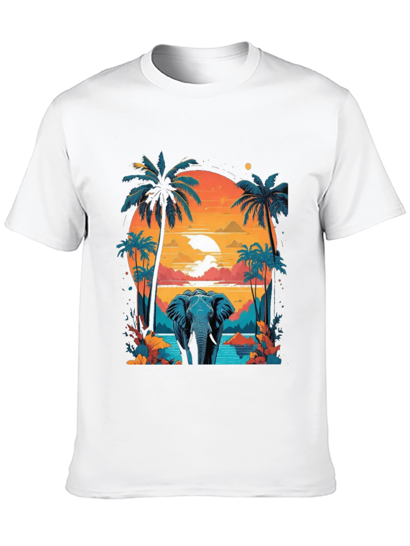 Camiseta Negra con Diseño de Elefante Tropical