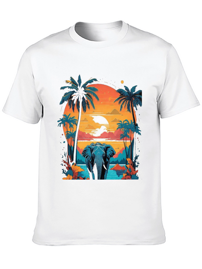 Camiseta Negra con Diseño de Elefante Tropical