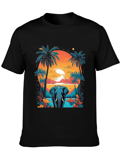 Camiseta Negra con Diseño de Elefante Tropical