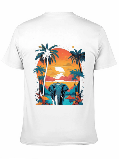 Camiseta Negra con Diseño de Elefante Tropical