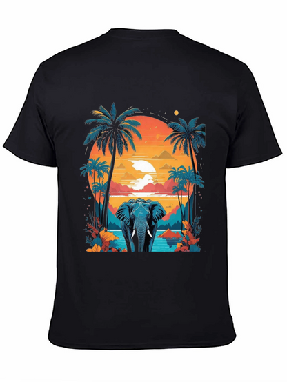 Camiseta Negra con Diseño de Elefante Tropical