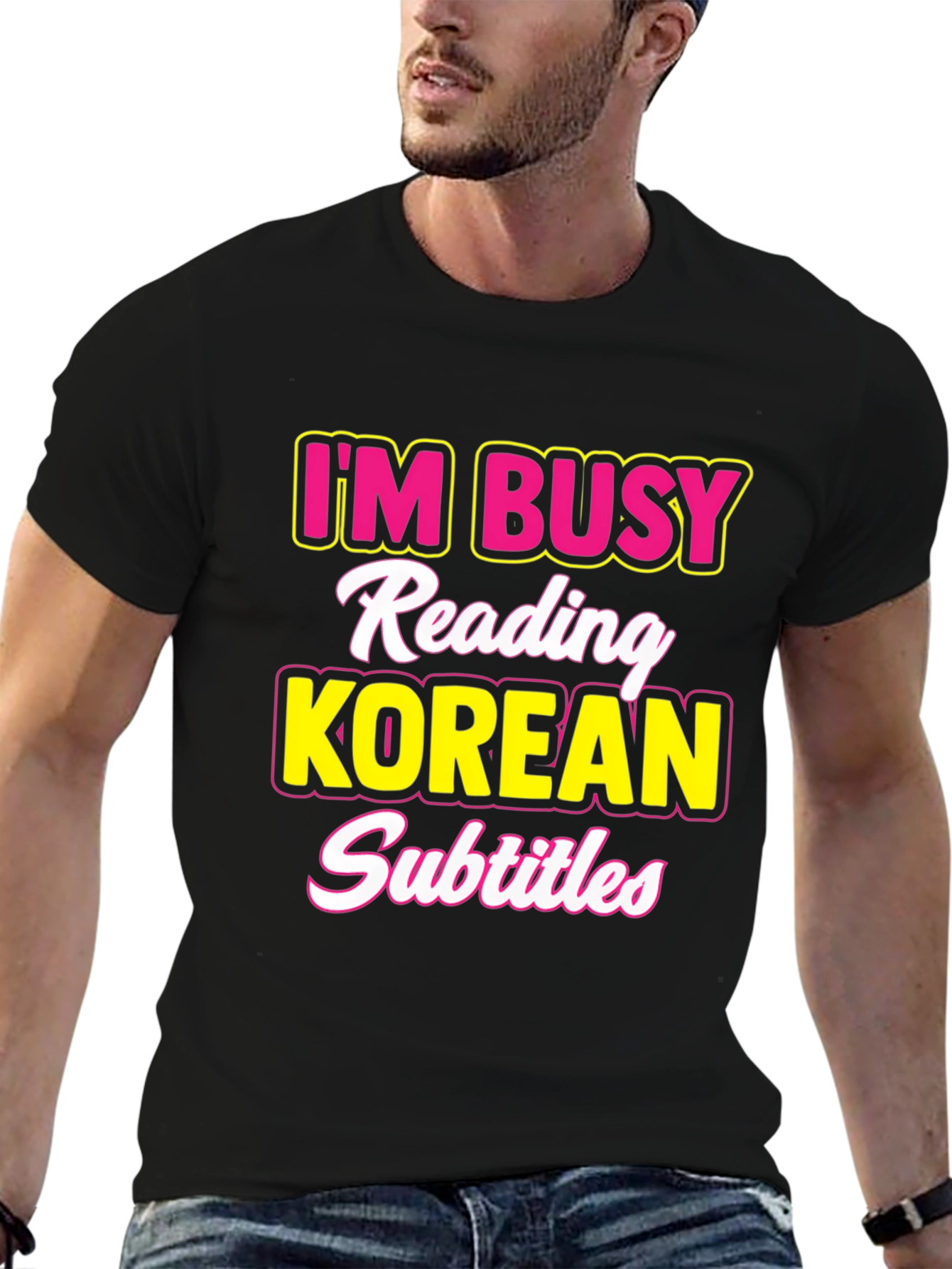 Camiseta Hombre: Estoy Ocupado Subtítulos Coreanos