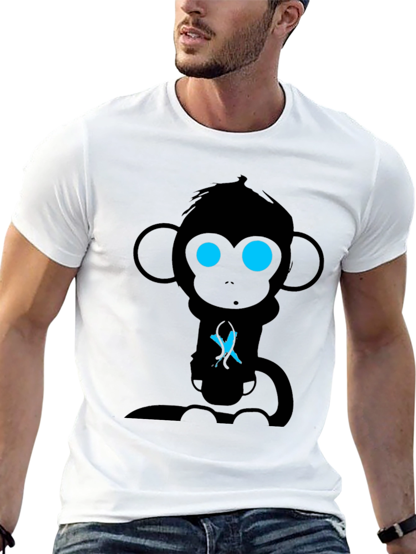 Camiseta Hombre Mono Abstracto Ojos Azules