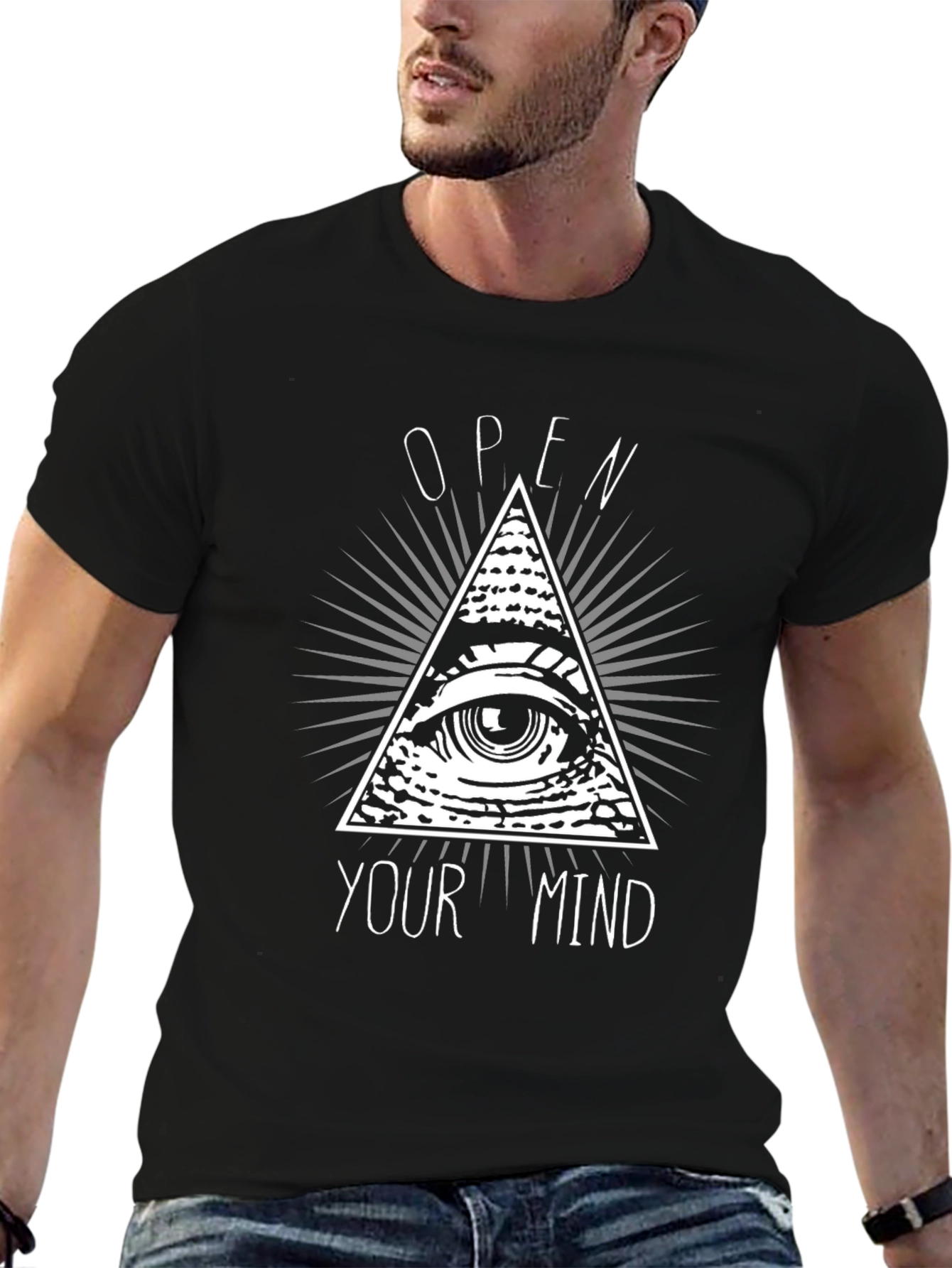 Camiseta Negra Abre tu Mente con Diseño Piramidal