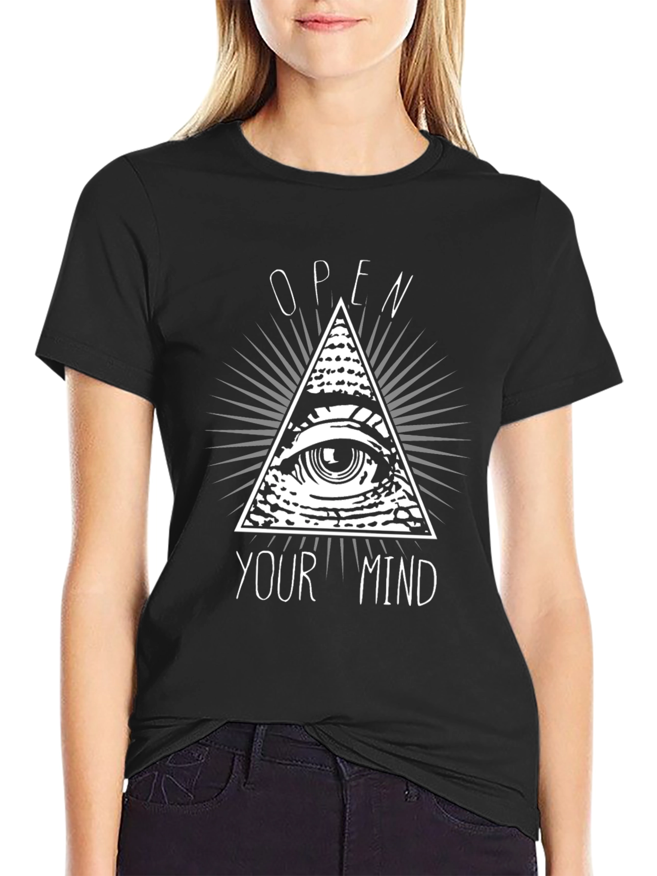 Camiseta Negra Abre tu Mente con Diseño Piramidal