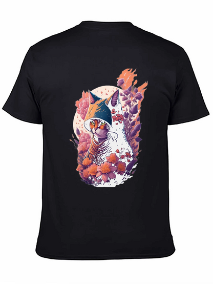 Camiseta Negra con Diseño de Gato Floral