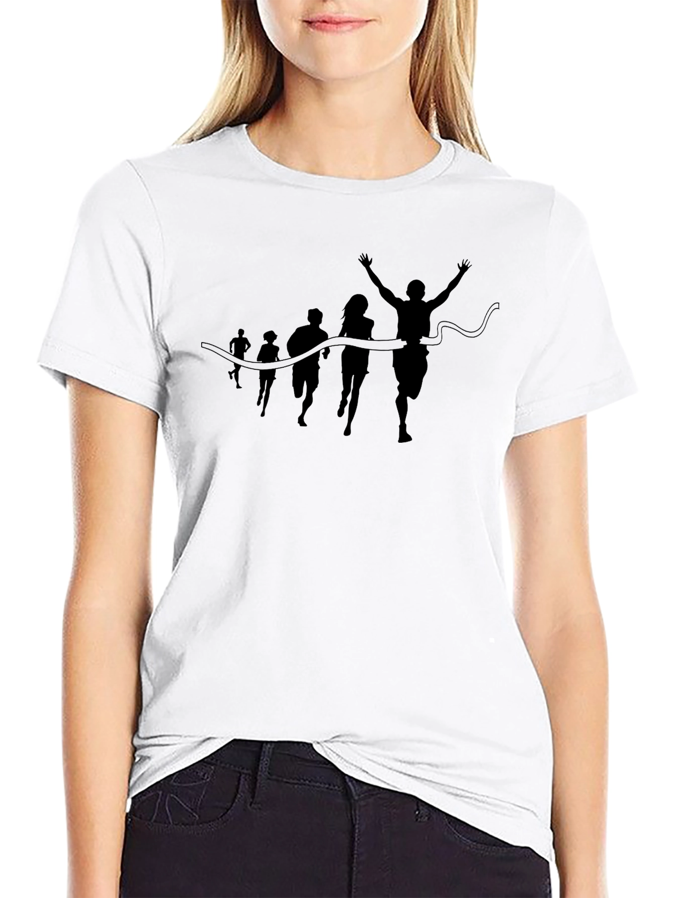 Camiseta Negra Silueta de Carrera en la Meta