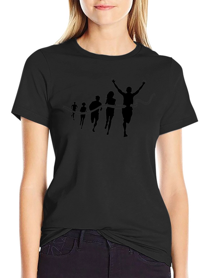 Camiseta Negra Silueta de Carrera en la Meta
