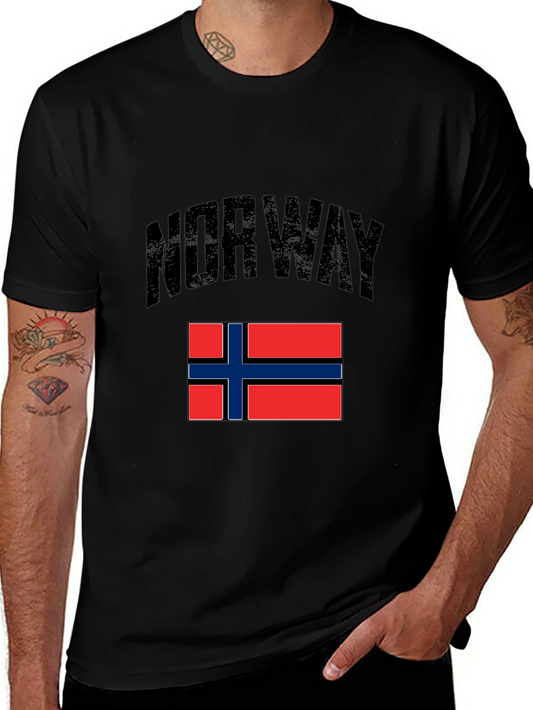 Camiseta Negra con Diseño de la Bandera de Noruega