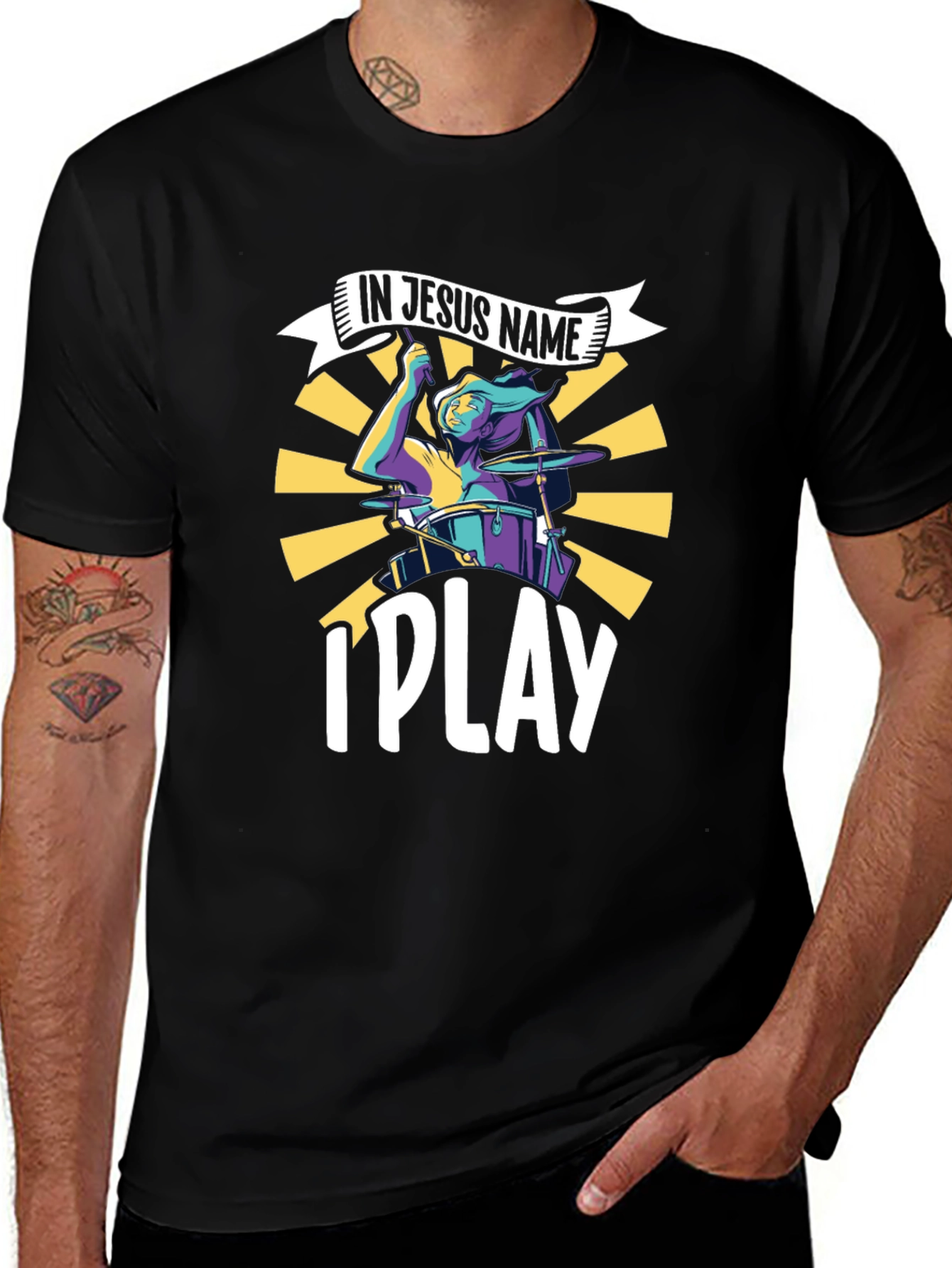 Camiseta Negra Cristiana In Jesus Name I Play