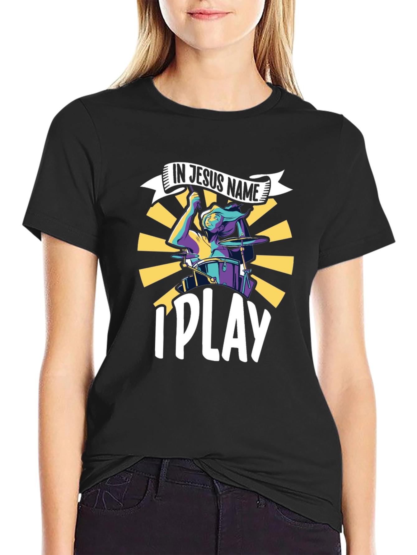 Camiseta Negra Cristiana In Jesus Name I Play