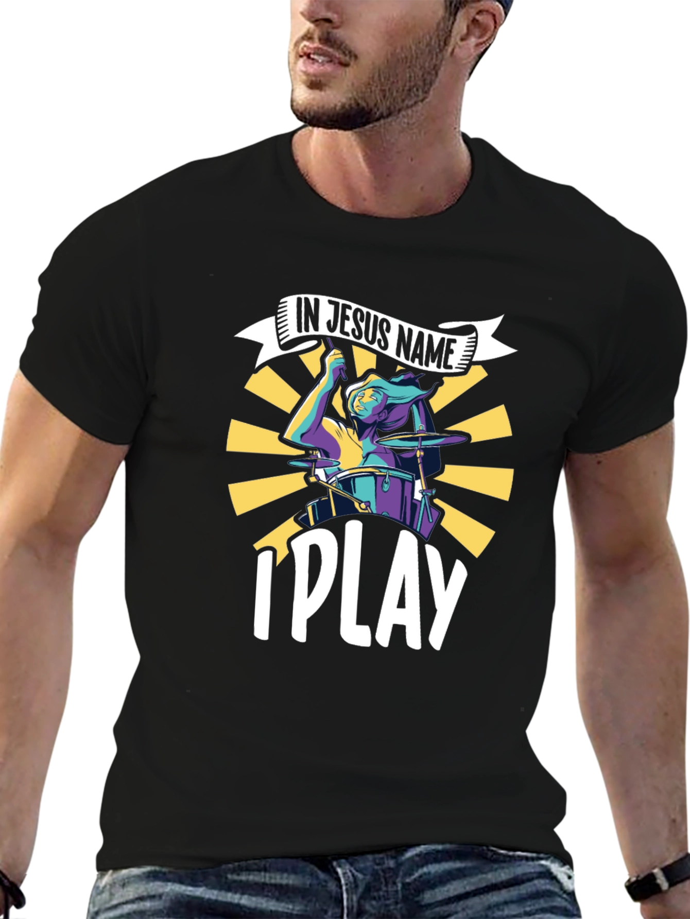Camiseta Negra Cristiana In Jesus Name I Play