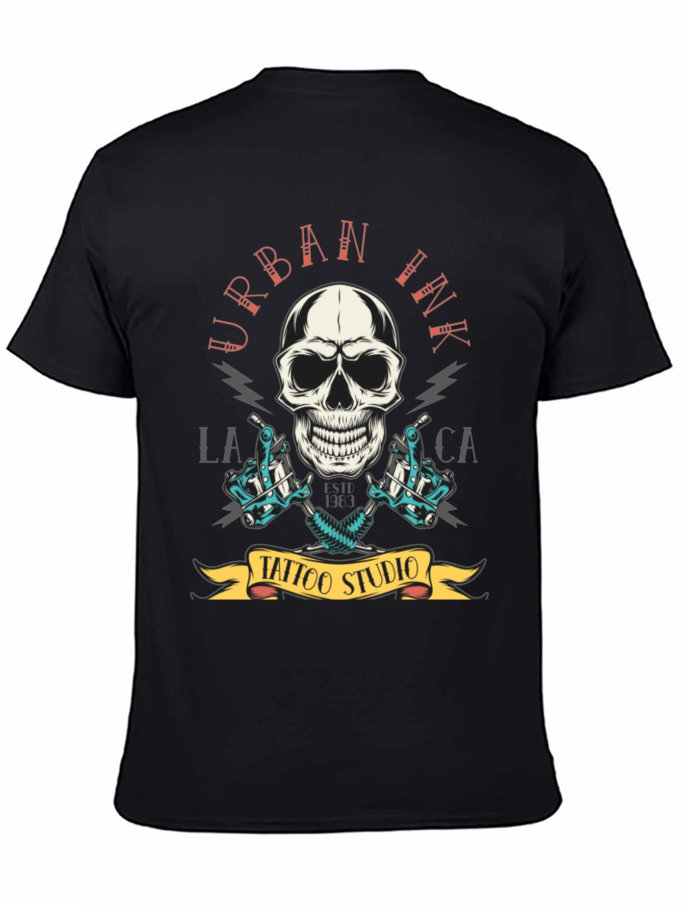 Camiseta Negra Urbana Ink Tattoo Studio Cráneo