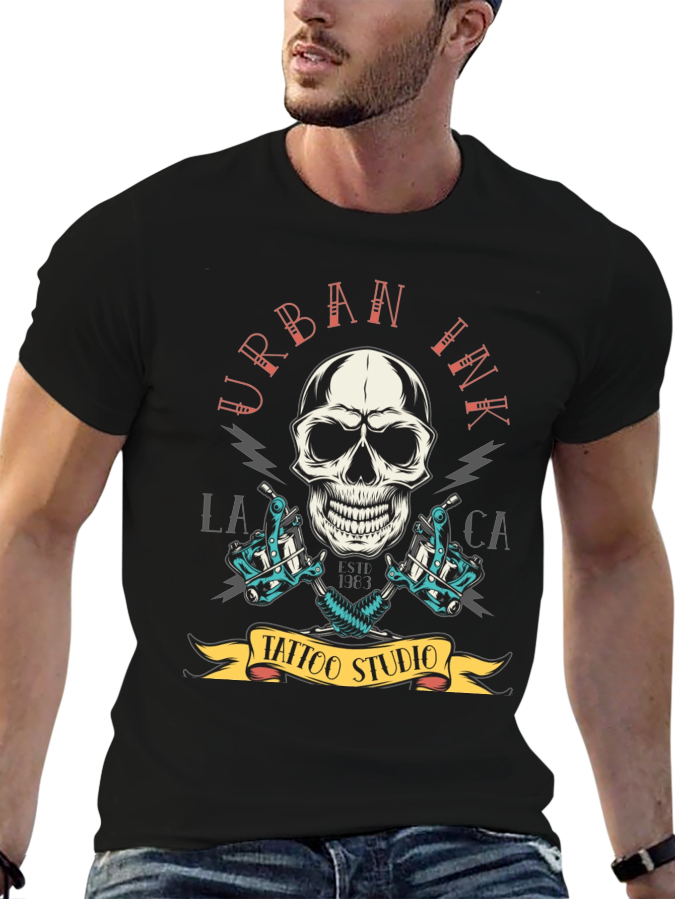Camiseta Negra Urbana Ink Tattoo Studio Cráneo