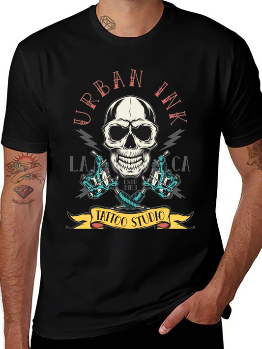 Camiseta Negra Urbana Ink Tattoo Studio Cráneo