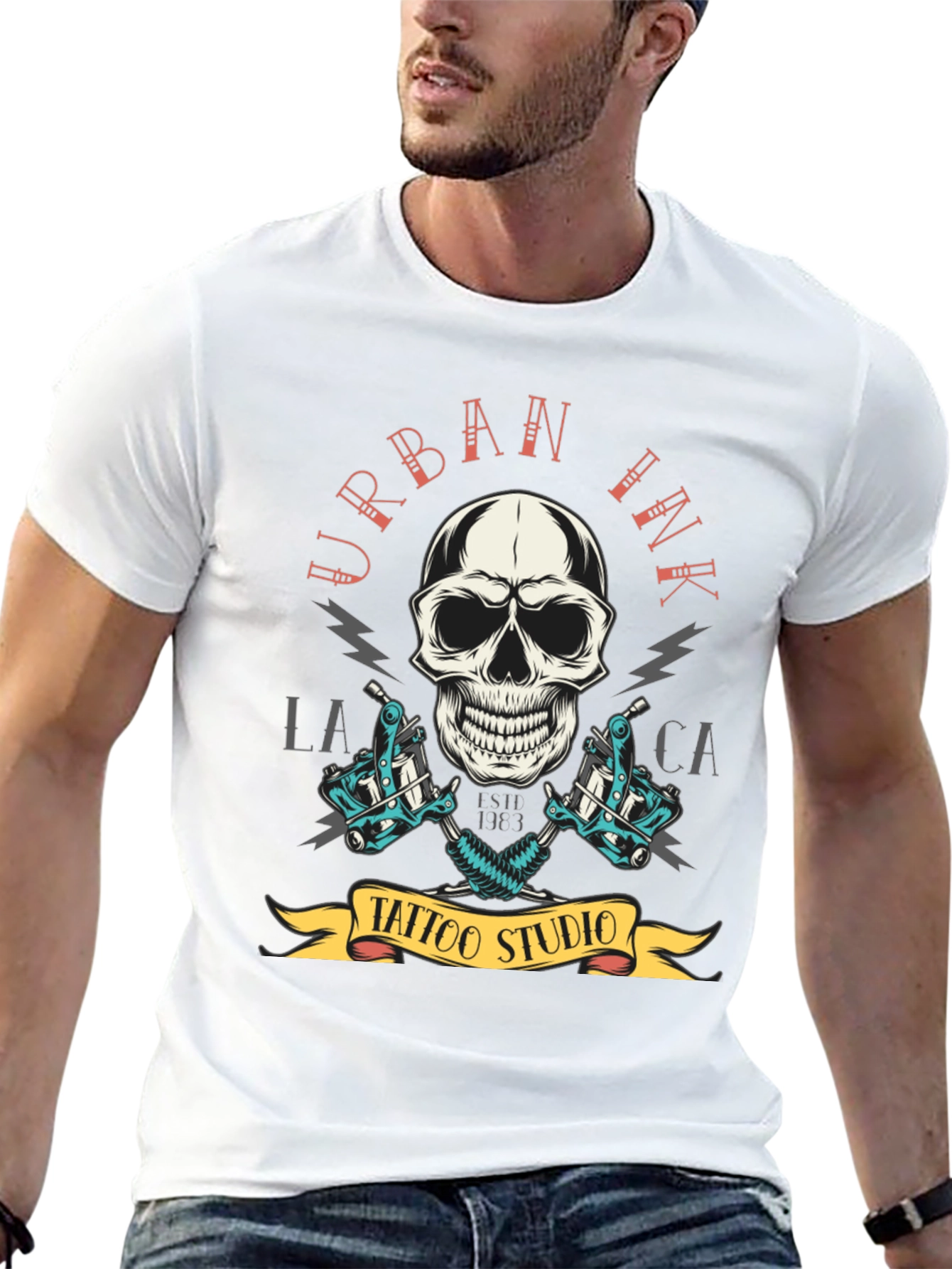 Camiseta Negra Urbana Ink Tattoo Studio Cráneo