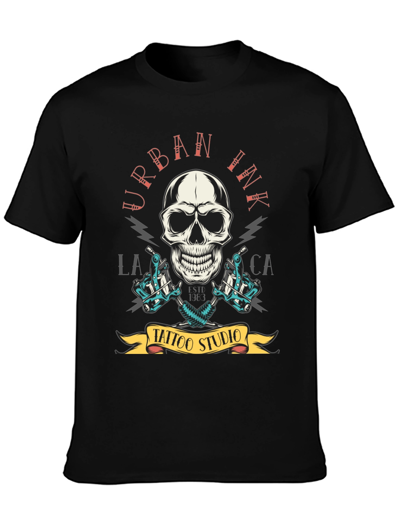 Camiseta Negra Urbana Ink Tattoo Studio Cráneo