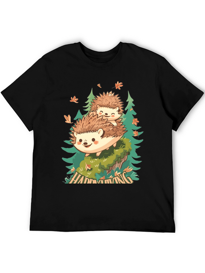 Camiseta Negra con Diseño de Erizo en el Bosque