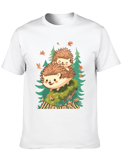 Camiseta Negra con Diseño de Erizo en el Bosque
