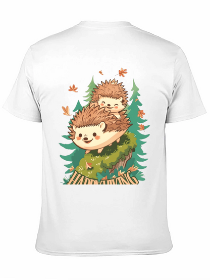 Camiseta Negra con Diseño de Erizo en el Bosque