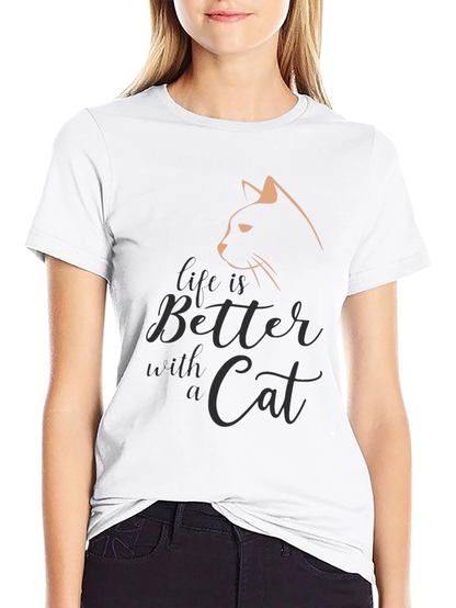Camiseta Negra con Diseño de Gato Life is Better