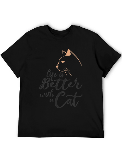 Camiseta Negra con Diseño de Gato Life is Better