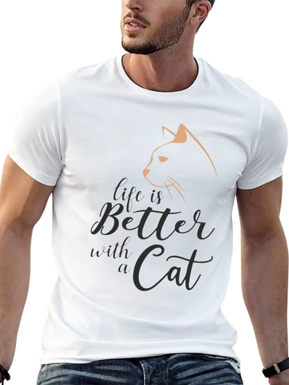 Camiseta Negra con Diseño de Gato Life is Better