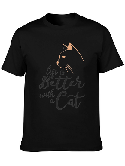 Camiseta Negra con Diseño de Gato Life is Better