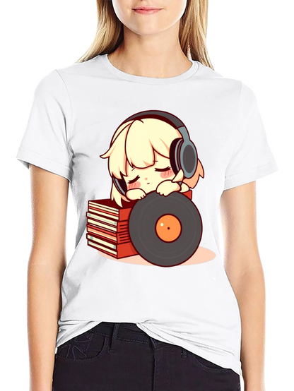 Camiseta Negra con Diseño de Anime Musical