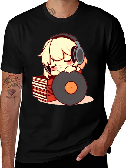 Camiseta Negra con Diseño de Anime Musical