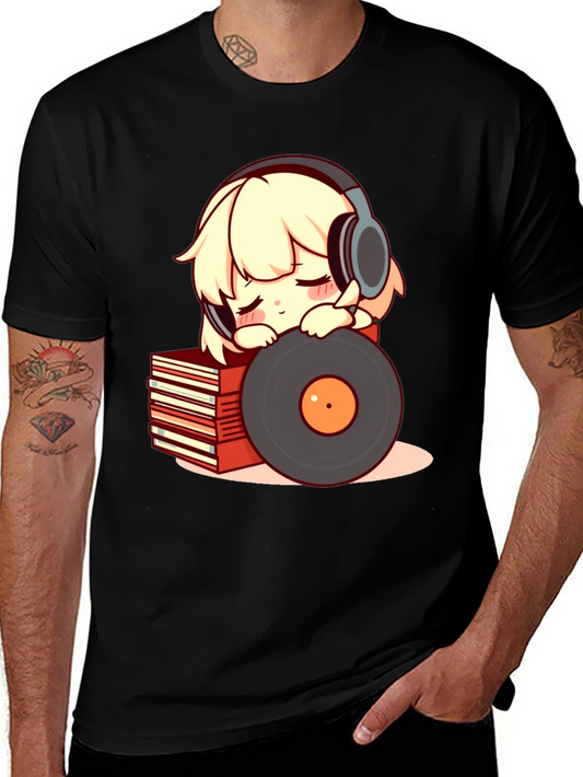 Camiseta Negra con Diseño de Anime Musical