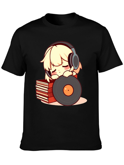 Camiseta Negra con Diseño de Anime Musical