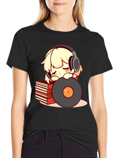 Camiseta Negra con Diseño de Anime Musical