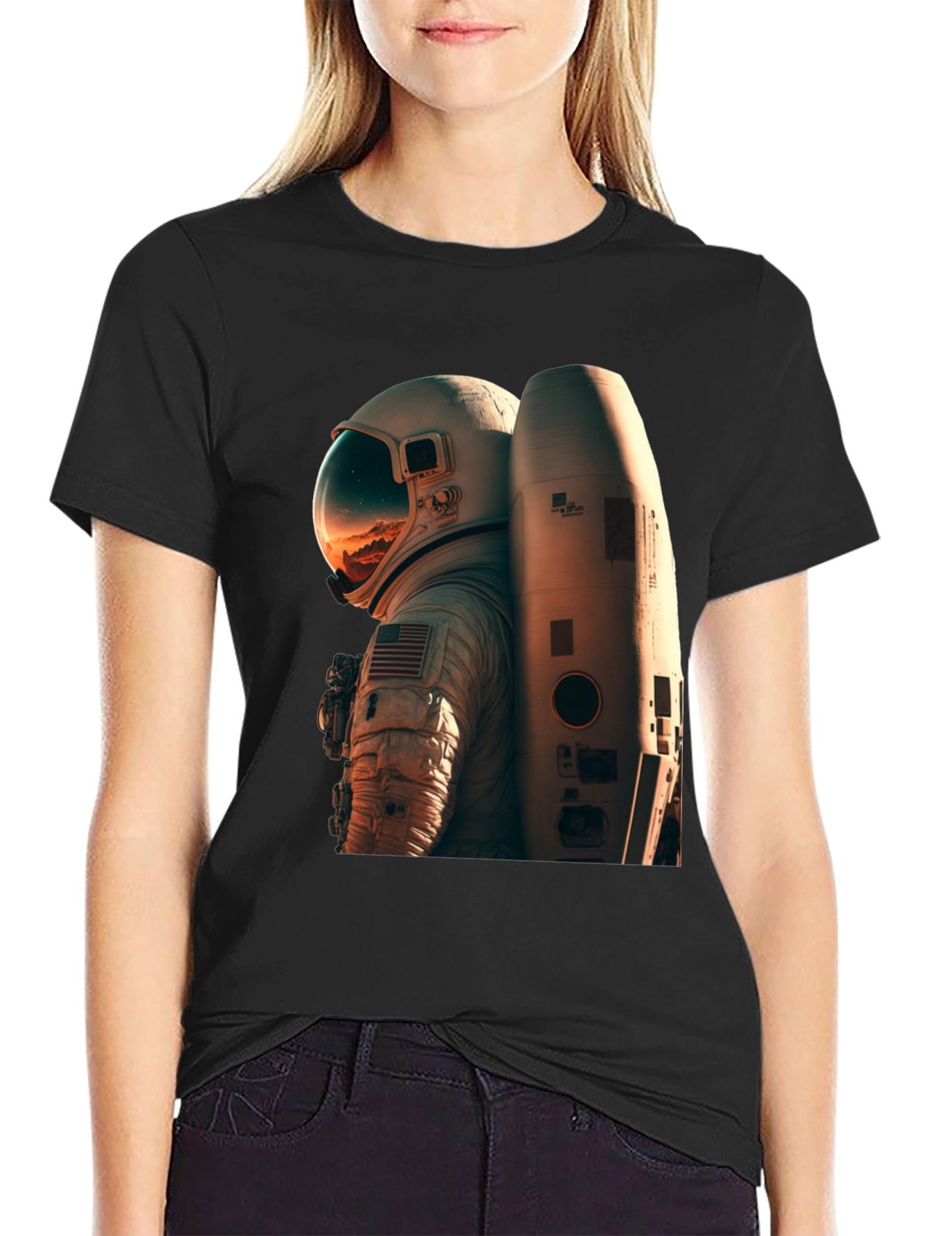 Camiseta Negra Astronauta Espacio Unisex