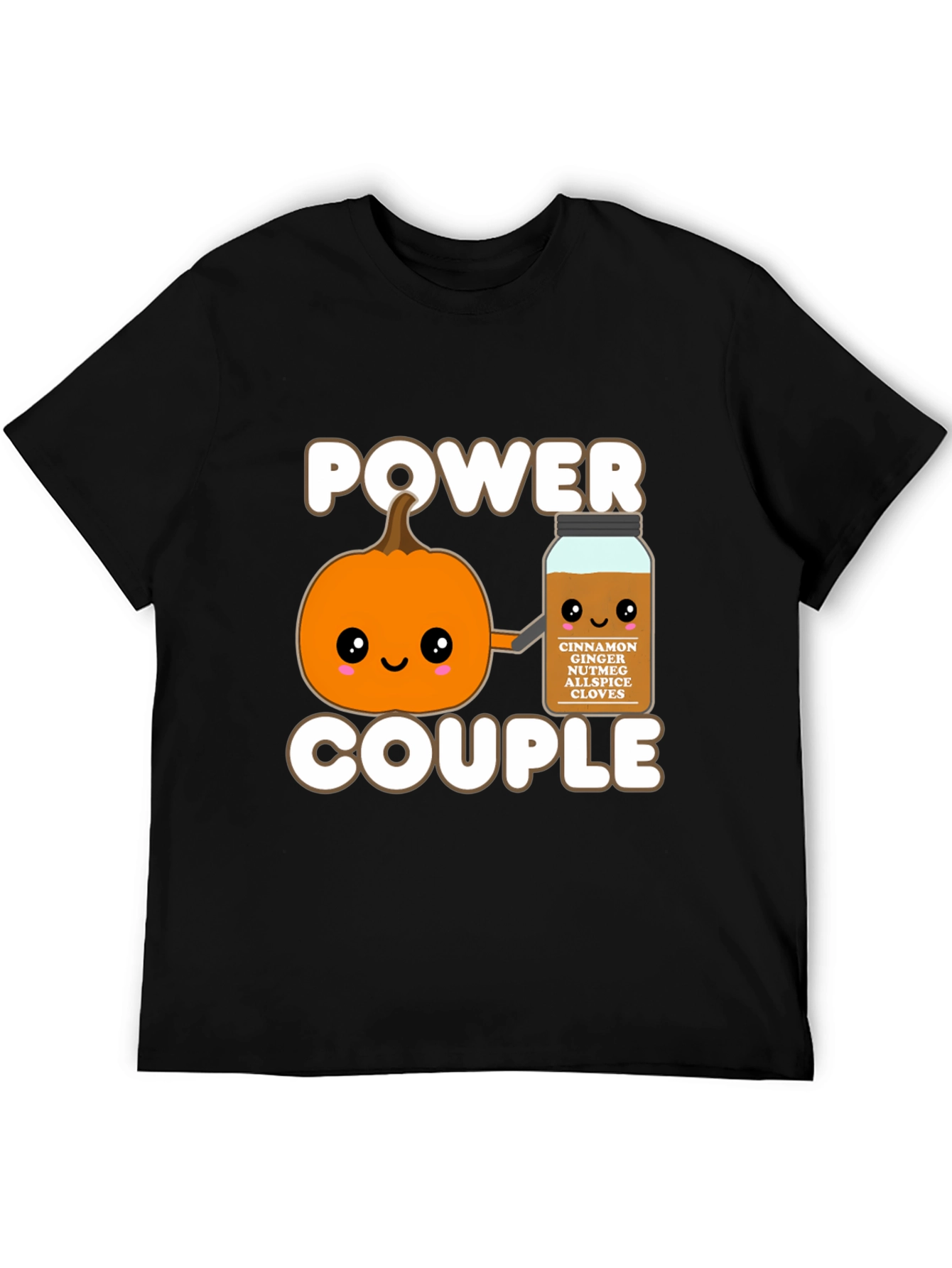 Camiseta Negra Power Couple Calabaza Especia Otoñal