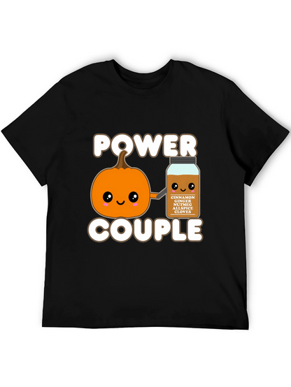 Camiseta Negra Power Couple Calabaza Especia Otoñal