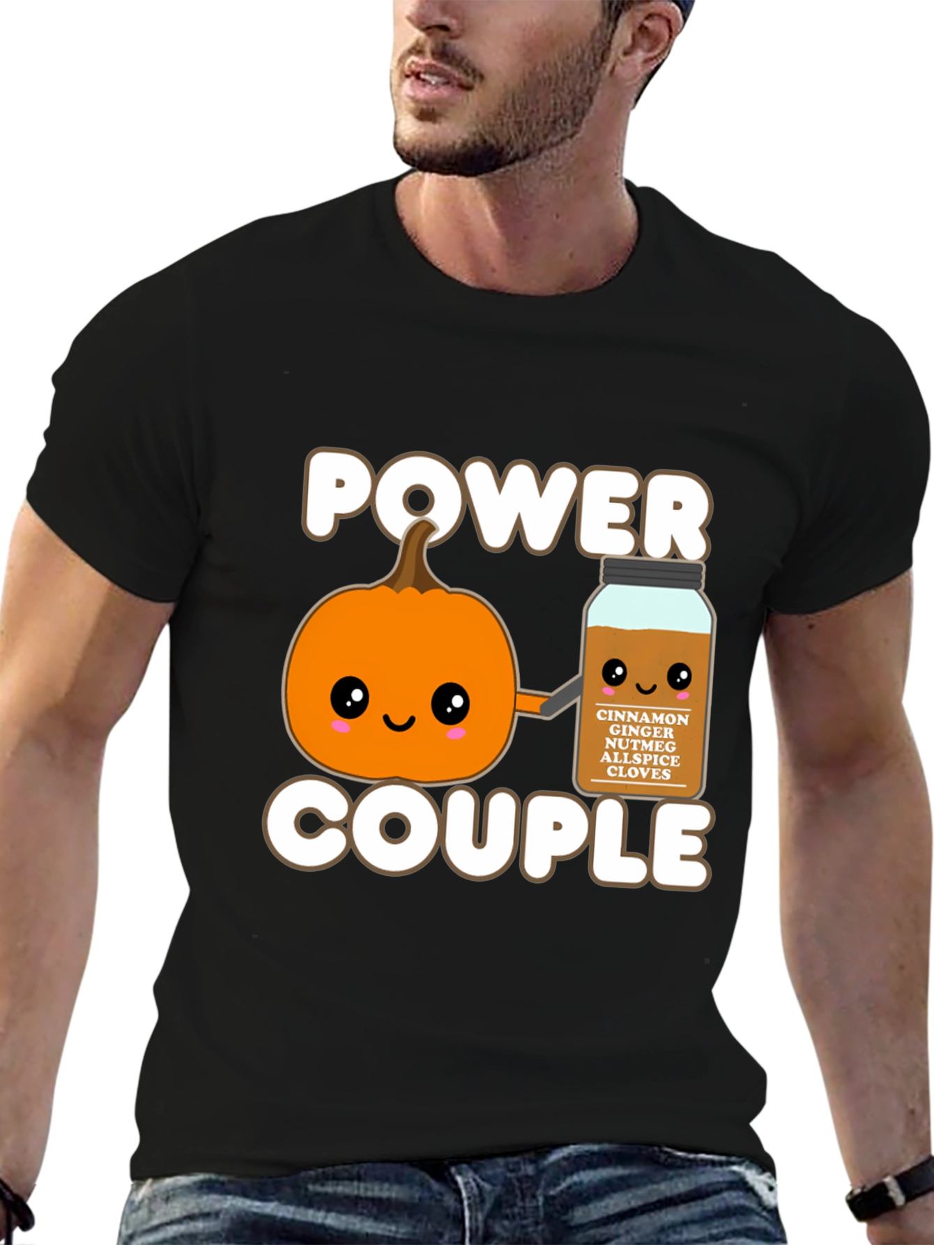Camiseta Negra Power Couple Calabaza Especia Otoñal