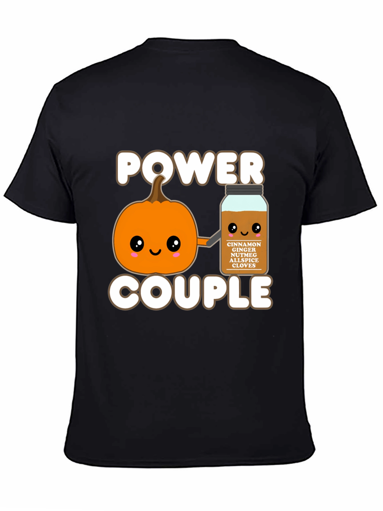 Camiseta Negra Power Couple Calabaza Especia Otoñal