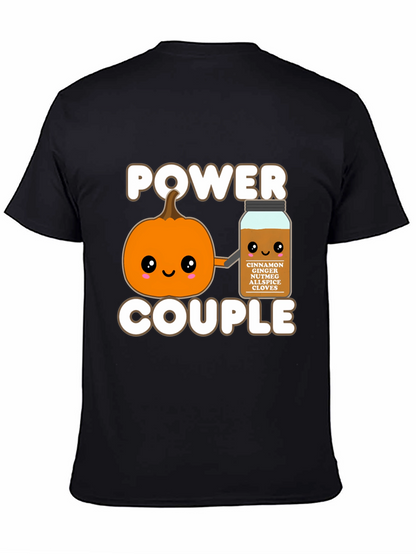 Camiseta Negra Power Couple Calabaza Especia Otoñal