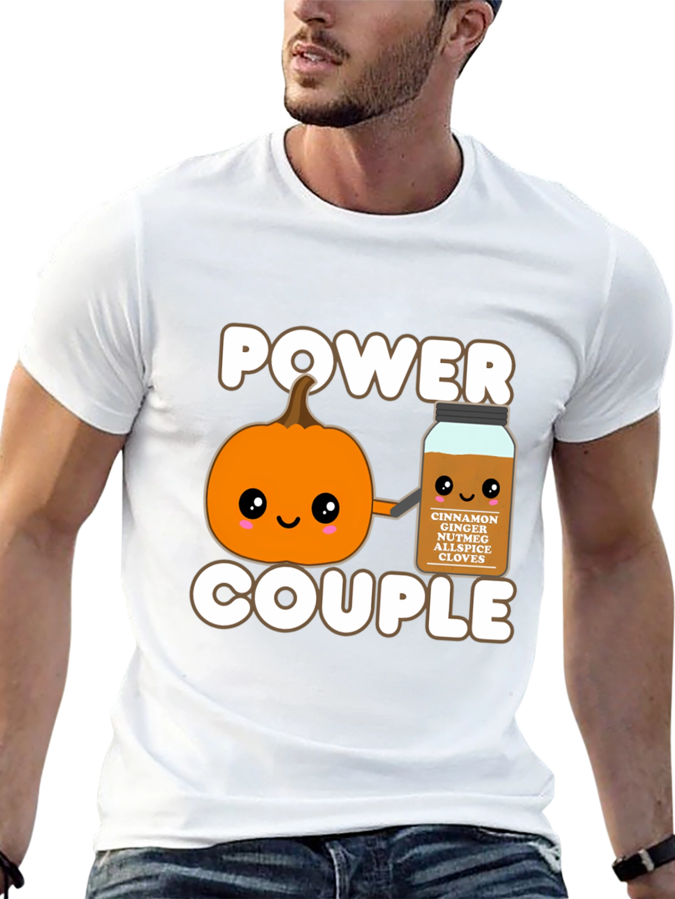 Camiseta Negra Power Couple Calabaza Especia Otoñal