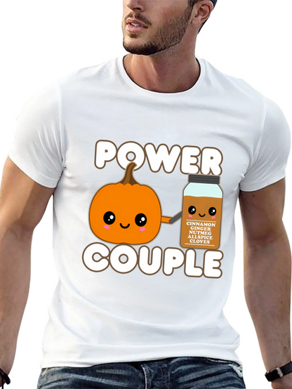 Camiseta Negra Power Couple Calabaza Especia Otoñal